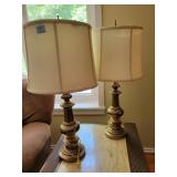 PAIR BRASS TABLE LAMPS W/SHADES