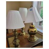 3 NON-MATCHING BRASS TABLE LAMPS W/SHADES