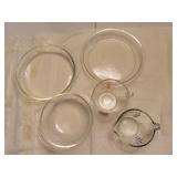 2 PYREX MEASURING CUPS AND 3 PYREX CASSEROLES