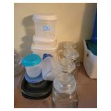 KITCHEN STORAGE: PLASTIC WARE, GLASS CANISTERS,