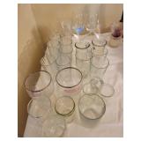 ASSORTED KITCHEN GLASSWARE: TUMBLERS, STEMS,