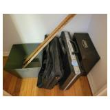 2 ATTACHE CASES, METAL DOCUMENT BOX, ETC.