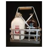 METAL MILK BOTTLE TOTE W/3 HALF GALLON ADOHR MILK