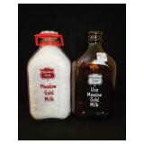 2 MEADOW GOLD GLASS MILK BOTTLES - ONE IS AMBER