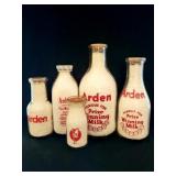 5 ARDEN DAIRY GLASS MILK BOTTLES: HALF GALLON,