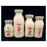 4 ARDEN GLASS MILK BOTTLES: HALF PINT AND 3 PINTS