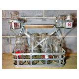 METAL MILK MAN CARRY TOTE W/11 ASSORTED GLASS