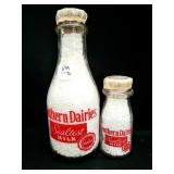 2 SOUTHERN DAIRY GLASS MILK BOTTLES: QUART & PINT