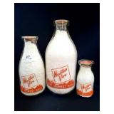 3 MOUNTAIN VIEW DAIRY GLASS MILK BOTTLES: QUART,