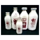 5 ROGER JESSUP FARMS GLASS MILK BOTTLES: