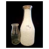 2 GLASS MILK BOTTLES - NO NAME - QUART & HALF PINT