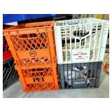 4 PLASTIC MILK CRATES: DAIRY FRESH, LAND-O-SUN,