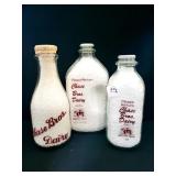 3 CHASE BROS. DAIRY GLASS MILK BOTTLES: 2 QUARTS