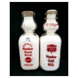 2 MEADOW GOLD QUART GLASS MILK BOTTLES