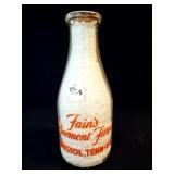 FAINS PINEMONT FARMS QUART GLASS MILK BOTTLE -