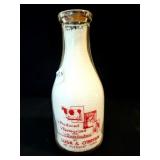 LUSK AND O"BRIAN DAIRY QUART GLASS MILK BOTTLE -