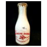 RED ROSE DAIRIES QUART GLASS MILK BOTTLE -