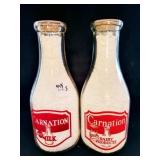 2 CARNATION QUART GLASS MILK BOTTLES