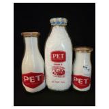 PET DAIRY CO. GLASS MILK BOTTLES: PINT, HALF PINT