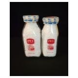 2 PET GLASS MILK BOTTLES - HALF PINT AND 1/3 QUART
