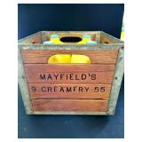 MAYFIELD CREAMERY WOODEN CRATE W/4 PLASTIC