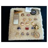 21 ASSORTED PINS, TIE TACS, SERVICE AWARD PINS