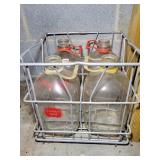 METAL MILK CRATE W/4 GALLON GLASS MILK BOTTLES