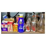 ASSORTED GLASS MILK BOTTLES AND MILK CARTONS
