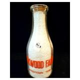 OAKWOOD FARMS QUART GLASS MILK BOTTLE -