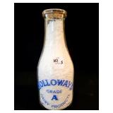 HOLLAWAYS DAIRY QUART GLASS MILK BOTTLE