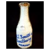O.J. SMITH & SONS DAIRY QUART GLASS MILK BOTTLE -