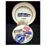 GREYHOUND ASHTRAY, BELT BUCKLE, PINS, ETC.