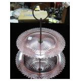 10" PINK MISS AMERICA 2 TEIR SWEET MEAT SERVER 10" PINK MISS AMERICA 2 TEIR SWEET MEAT SERVER