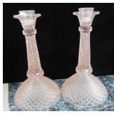 PAIR 8" PINK MISS AMERICA CANDLESTICKS PAIR 8" PINK MISS AMERICA CANDLESTICKS