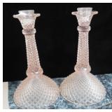 PAIR 8" PINK MISS AMERICA CANDLESTICKS