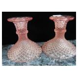 PAIR 3 1/2" PINK MISS AMERICA CANDLESTICKS PAIR 3 1/2" PINK MISS AMERICA CANDLESTICKS
