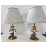 PAIR BRASS BOUDOIR LAMPS WITH SHADES PAIR BRASS BOUDOIR LAMPS WITH SHADES