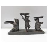 CAST IRON AND TIN 3 LIL PIGS PILLAR CANDLE HOLDER