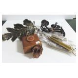 GROUPING: CAST IRON HAT AND COAT HOOKS, CANDLE, GROUPING: CAST IRON HAT AND COAT HOOKS, CANDLE,
