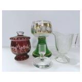 PATTERN GLASS CREAMER, RED CUT TO CLEAR CANDY DISH