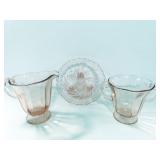 3 PC. PINK DEPRESSION: CREAMER, SUGAR, BOWL 3 PC. PINK DEPRESSION: CREAMER, SUGAR, BOWL