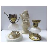 2 MILK GLASS LAMPS AND ANGEL GARDEN DÉCOR 2 MILK GLASS LAMPS AND ANGEL GARDEN DÉCOR