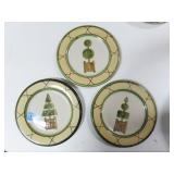 3 TOPIARY STONEWARE PLATES - 9 1/2"