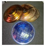 3 AMBER GLASS LANTERN LENS AND 1 BLUE