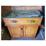 OAK COMMODE MADE INTO A GLASS TOP DISPLAY