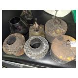 TIN OIL LAMP PARTS AND PIECES - WELL LOVED