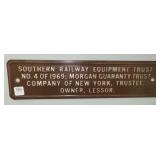 SOUTHERN RAILWAY EQUIP. TRUST METAL PLAQUE