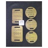 5 BRASS PACKAGE TAGS - CENTRAL OF GEORGIA