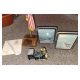 BOOKENDS, FLAG, TOY LOCOMOTIVE, ETC.
