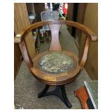 OAK BARREL BACK/CAST IRON BASE DESK CHAIR